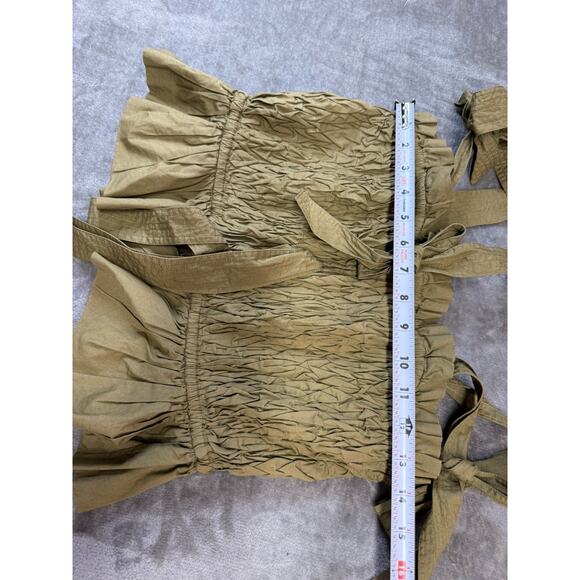 Ulla Johnson Green Smocked Cotton Peplum Top with Bows Size 4 Small - Picture 6 of 9